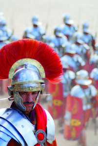 Jordanian men dresses as Roman soldier