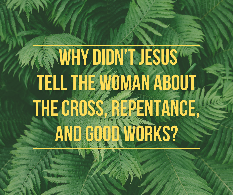 Why didn’t Jesus tell the woman about the cross, repentance, and good works