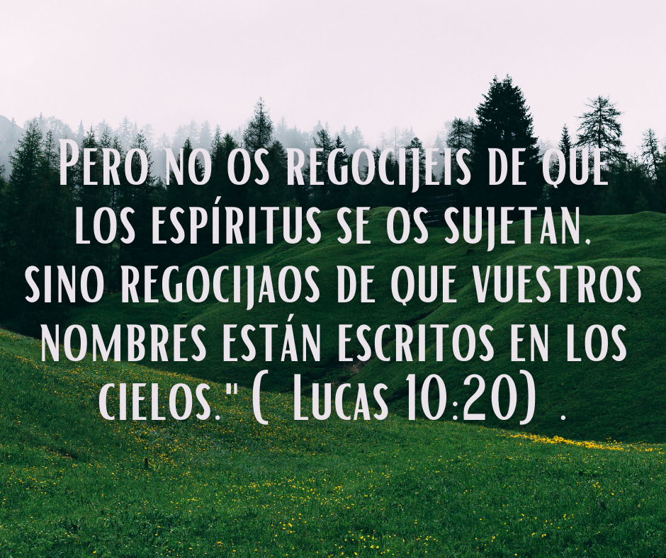 Pero no os regocijéis de que los espíritus se os sujetan, sino regocijaos de que vuestros nombres están escritos en los cielos. (Lucas 1020).