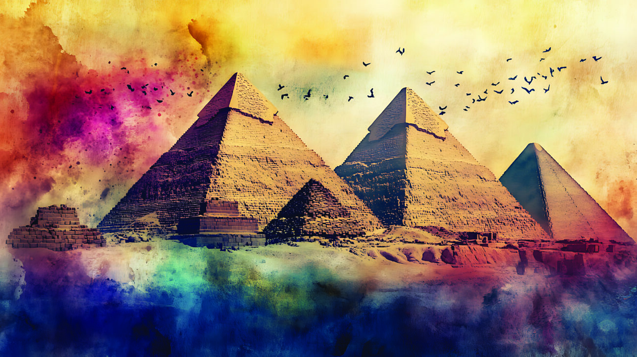 Egyptian plagues watercolor illustration of egypt pyramids and l