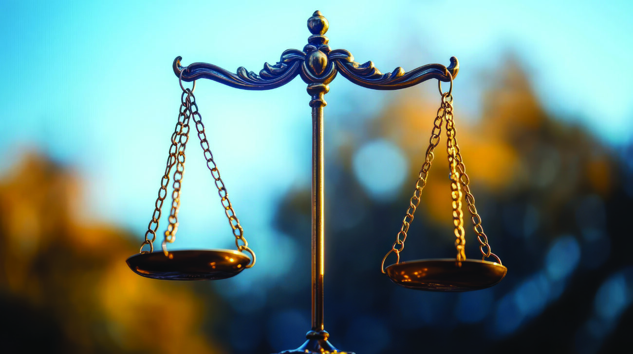 ornate golden balance scales with empty hanging pans and delicat